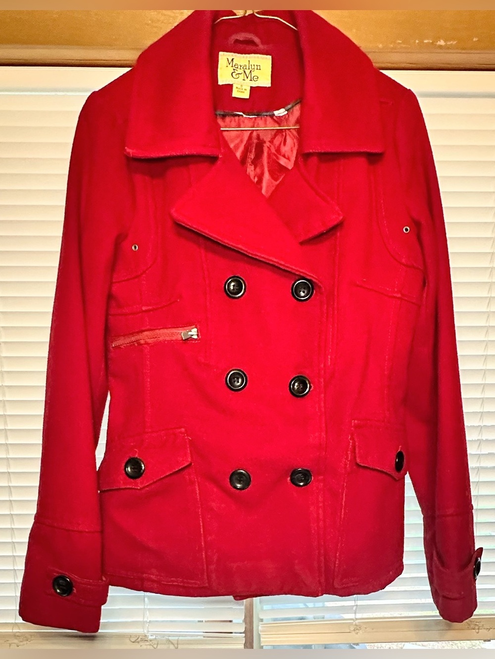 Maralyn & Me Bold Red Double-Breasted Peacoat